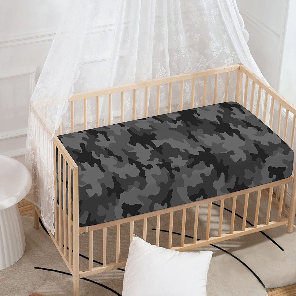 Black And Grey Camouflage Print Baby Crib Sheet