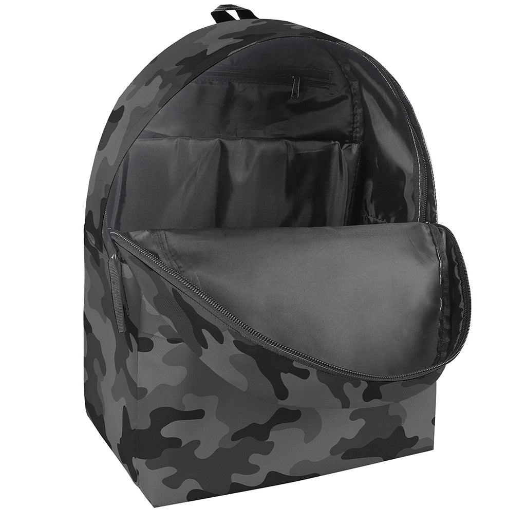 Black And Grey Camouflage Print Backpack