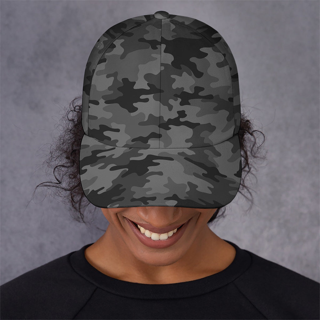 Black And Grey Camouflage Print Baseball Cap