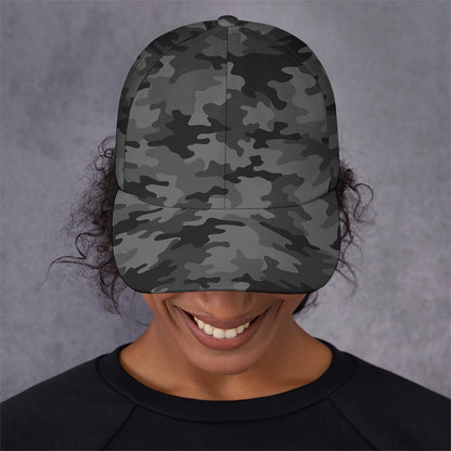 Black And Grey Camouflage Print Baseball Cap