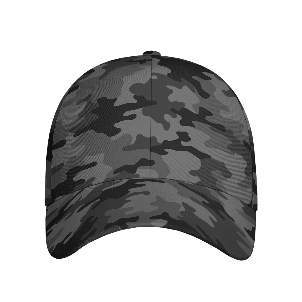 Black And Grey Camouflage Print Baseball Cap