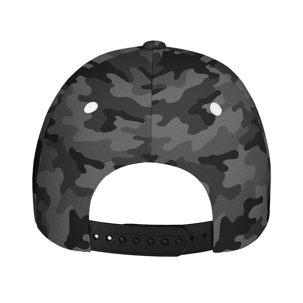 Black And Grey Camouflage Print Baseball Cap