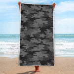 Black And Grey Camouflage Print Beach Towel