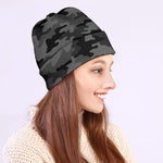 Black And Grey Camouflage Print Beanie