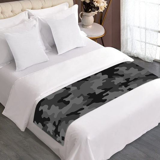 Black And Grey Camouflage Print Bed Runner