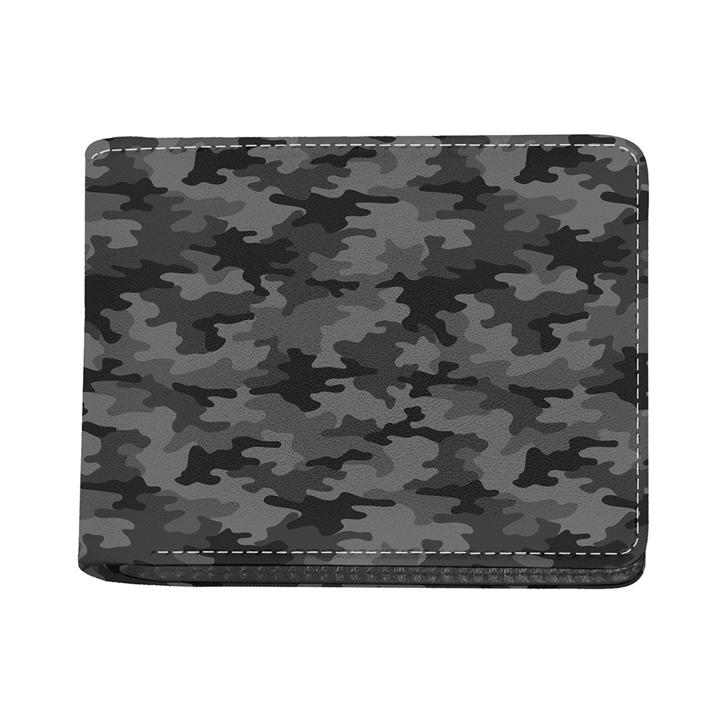 Black And Grey Camouflage Print Bifold Wallet