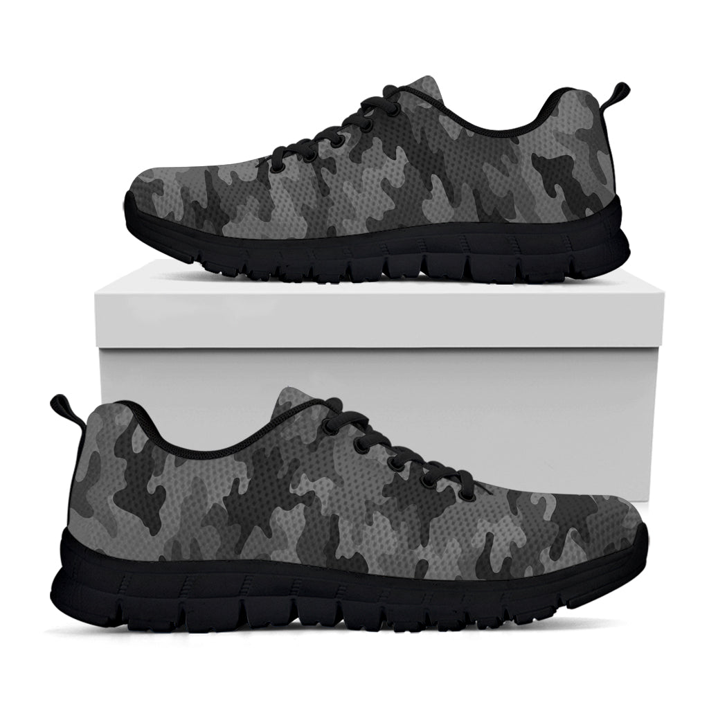 Black And Grey Camouflage Print Black Running Shoes