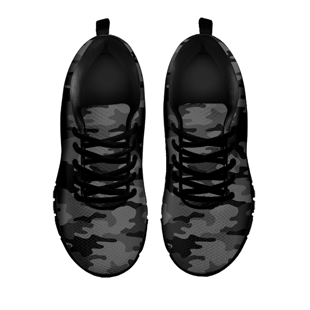 Black And Grey Camouflage Print Black Running Shoes
