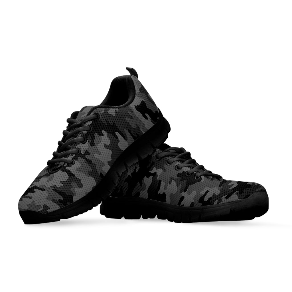 Black And Grey Camouflage Print Black Running Shoes