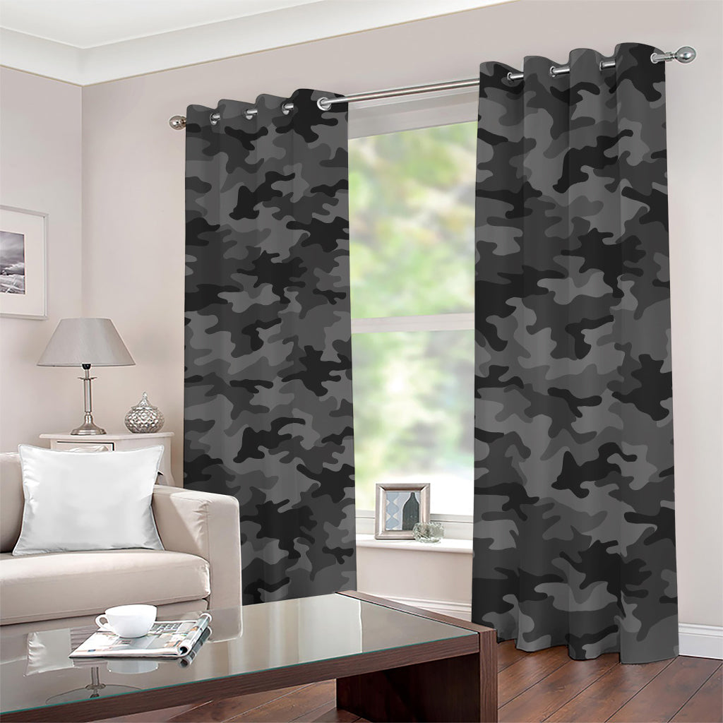 Black And Grey Camouflage Print Blackout Grommet Curtains