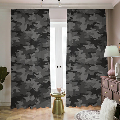 Black And Grey Camouflage Print Blackout Pencil Pleat Curtains