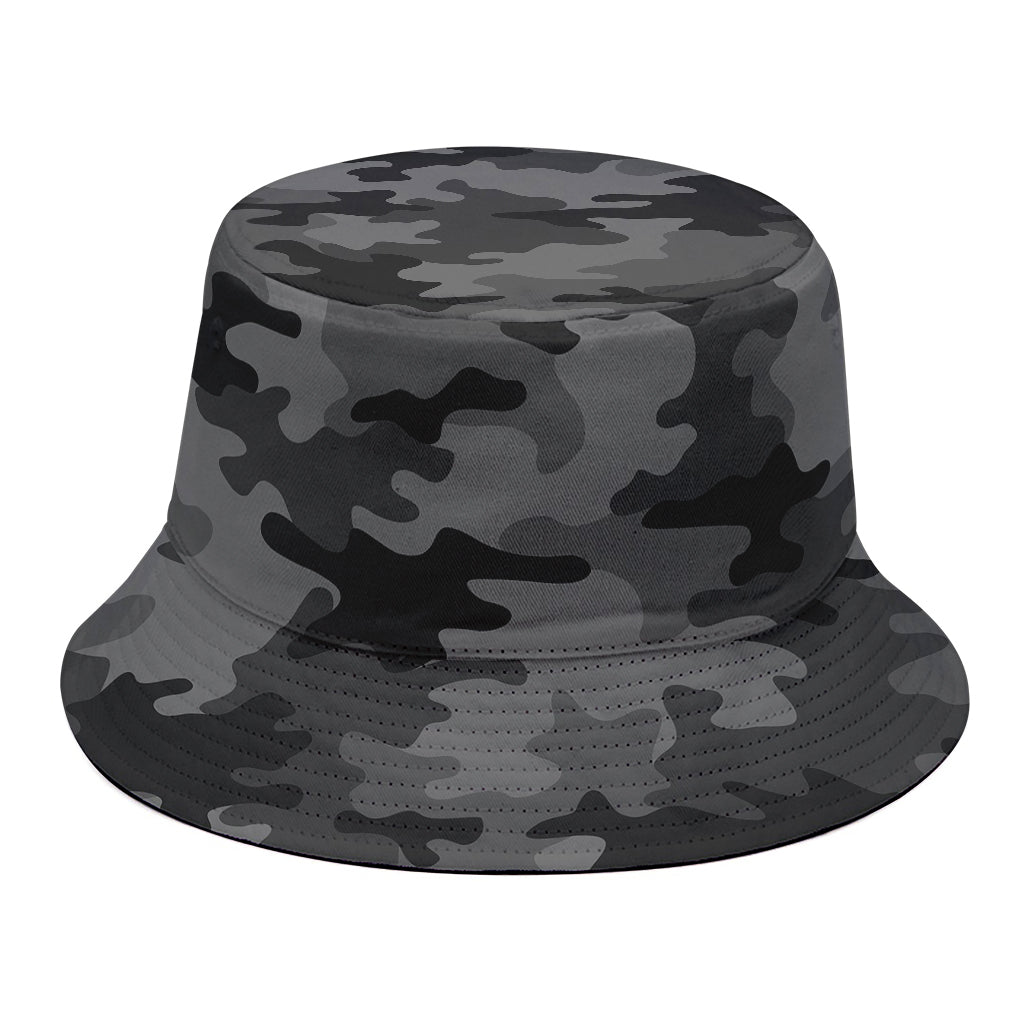 Black And Grey Camouflage Print Bucket Hat