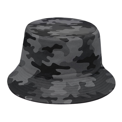 Black And Grey Camouflage Print Bucket Hat