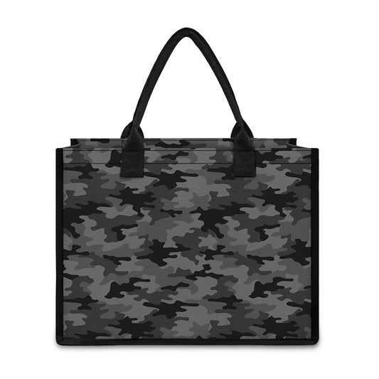 Black And Grey Camouflage Print Canvas Tote Bag