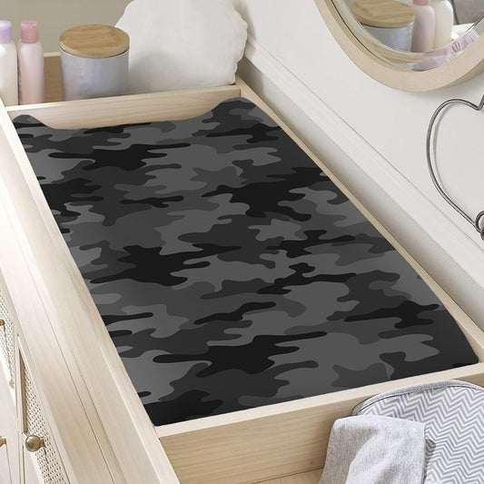 Black And Grey Camouflage Print Changing Pad Cover