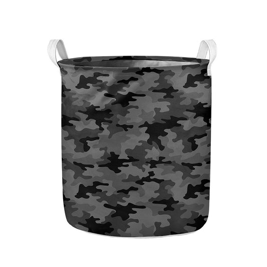 Black And Grey Camouflage Print Collapsible Laundry Basket