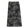 Black And Grey Camouflage Print Cotton Front Slit Maxi Skirt