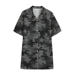 Black And Grey Camouflage Print Cotton Hawaiian Shirt