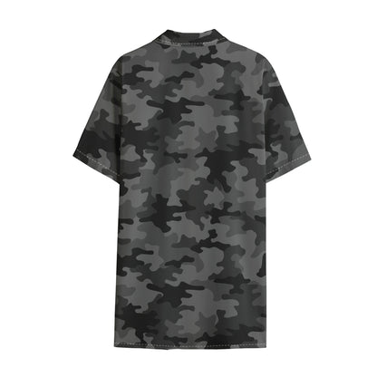 Black And Grey Camouflage Print Cotton Hawaiian Shirt
