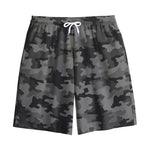 Black And Grey Camouflage Print Cotton Shorts