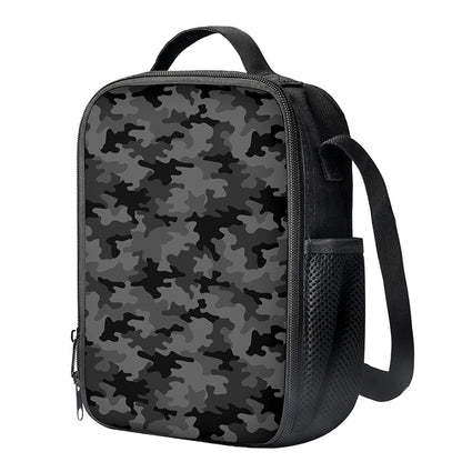 Black And Grey Camouflage Print Crossbody Lunch Bag