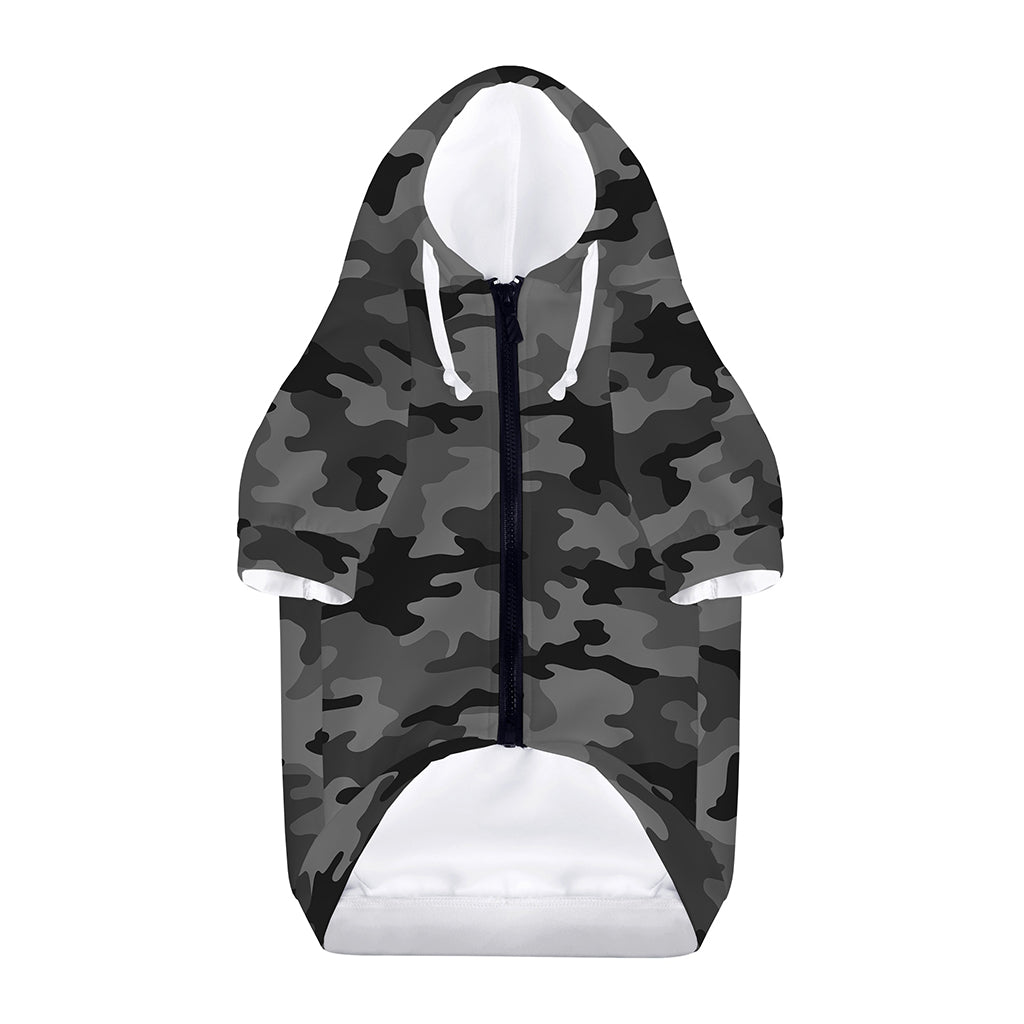 Black And Grey Camouflage Print Dog Zip Up Hoodie