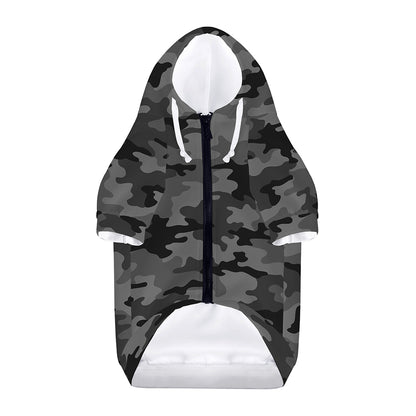 Black And Grey Camouflage Print Dog Zip Up Hoodie