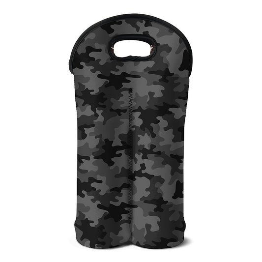 Black And Grey Camouflage Print Double Neoprene Wine Tote
