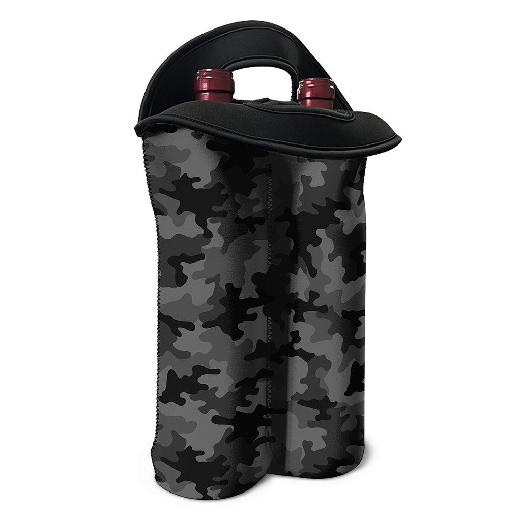 Black And Grey Camouflage Print Double Neoprene Wine Tote