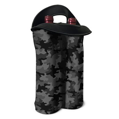 Black And Grey Camouflage Print Double Neoprene Wine Tote