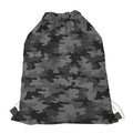 Black And Grey Camouflage Print Drawstring Bag