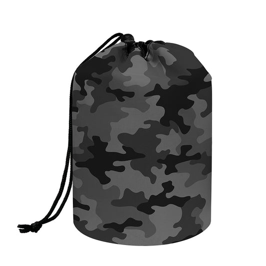 Black And Grey Camouflage Print Drawstring Makeup Bag