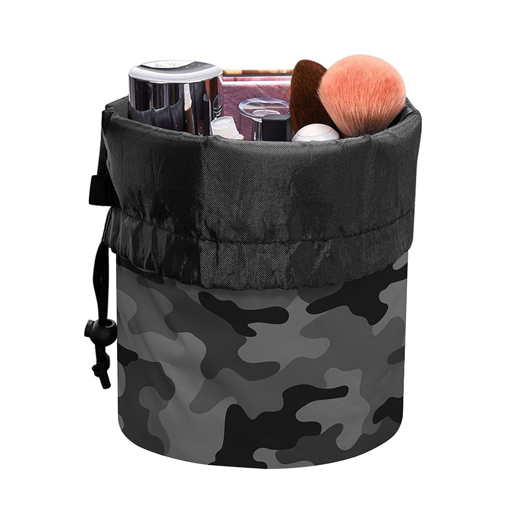 Black And Grey Camouflage Print Drawstring Makeup Bag