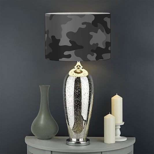 Black And Grey Camouflage Print Drum Lamp Shade