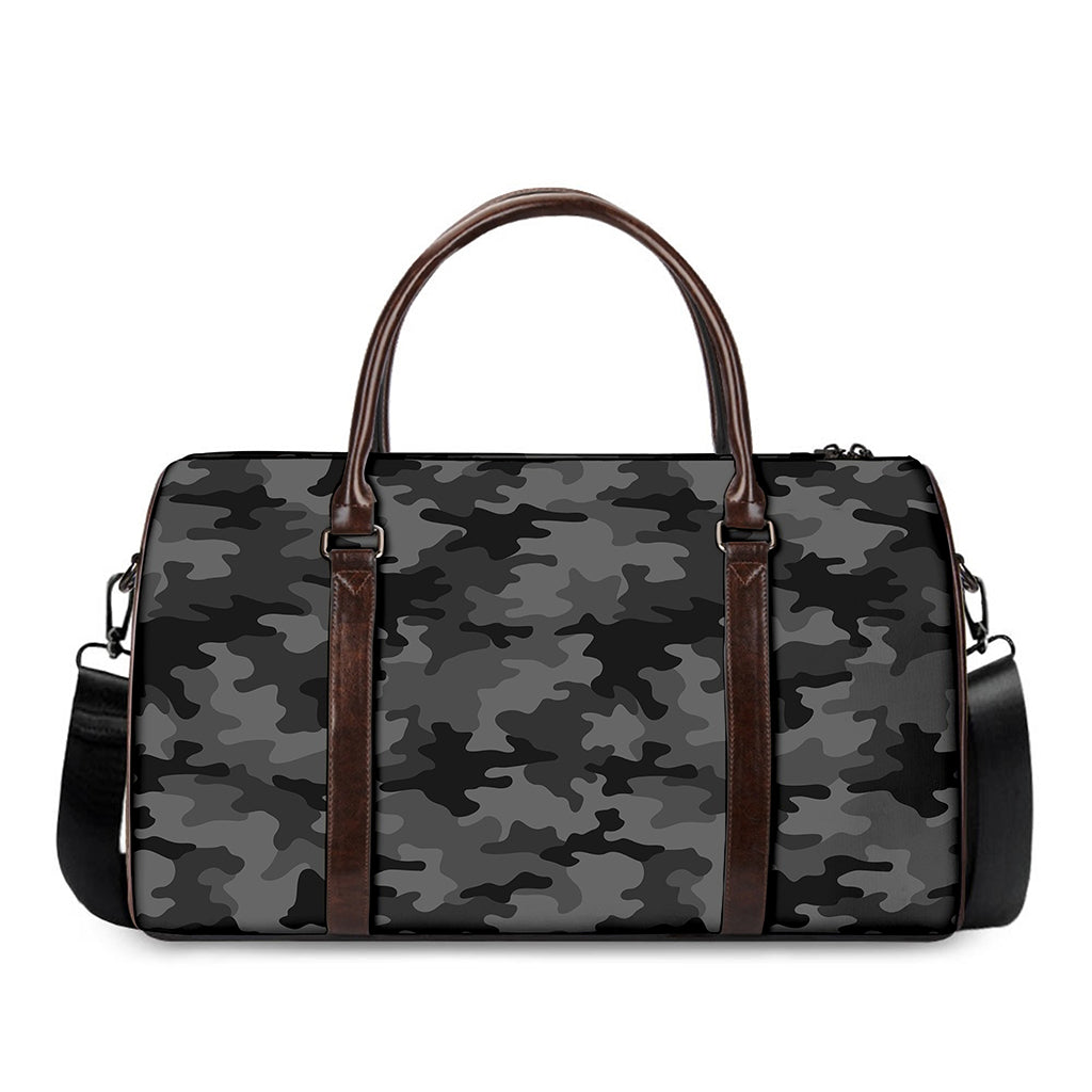 Black And Grey Camouflage Print Duffle Bag