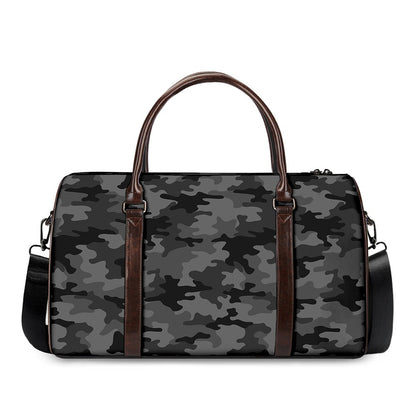 Black And Grey Camouflage Print Duffle Bag