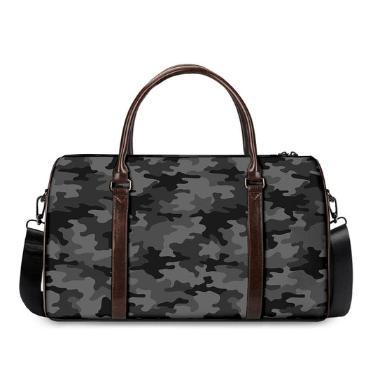 Black And Grey Camouflage Print Duffle Bag