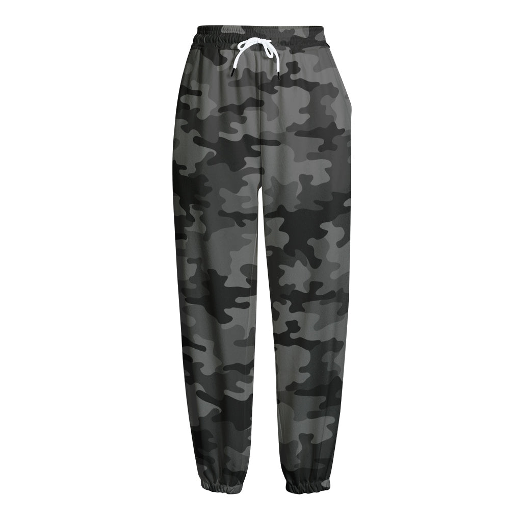 Black And Grey Camouflage Print Fleece Lined Knit Pants