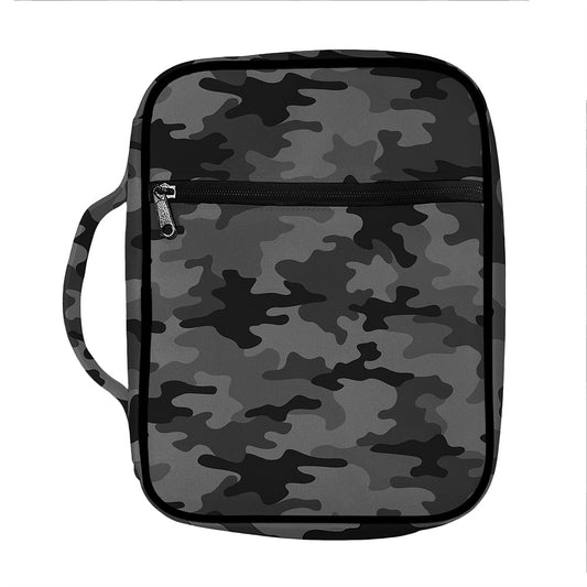 Black And Grey Camouflage Print Front Pocket Bible Bag