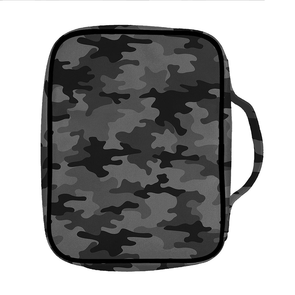 Black And Grey Camouflage Print Front Pocket Bible Bag