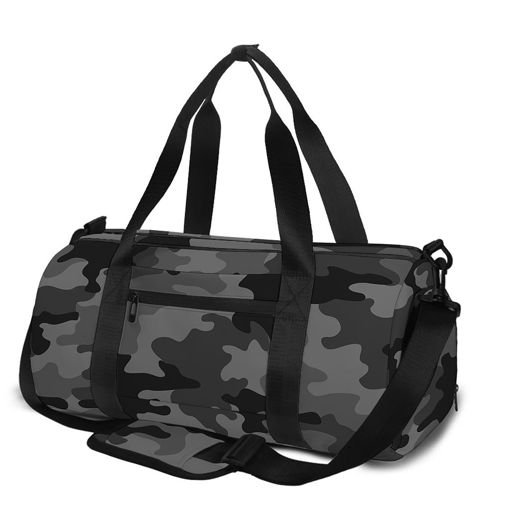 Black And Grey Camouflage Print Gym Bag