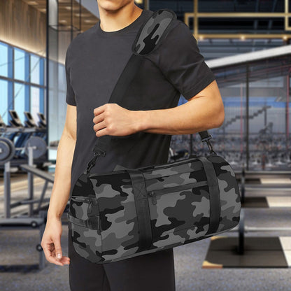Black And Grey Camouflage Print Gym Bag