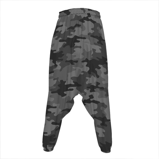 Black And Grey Camouflage Print Hammer Pants