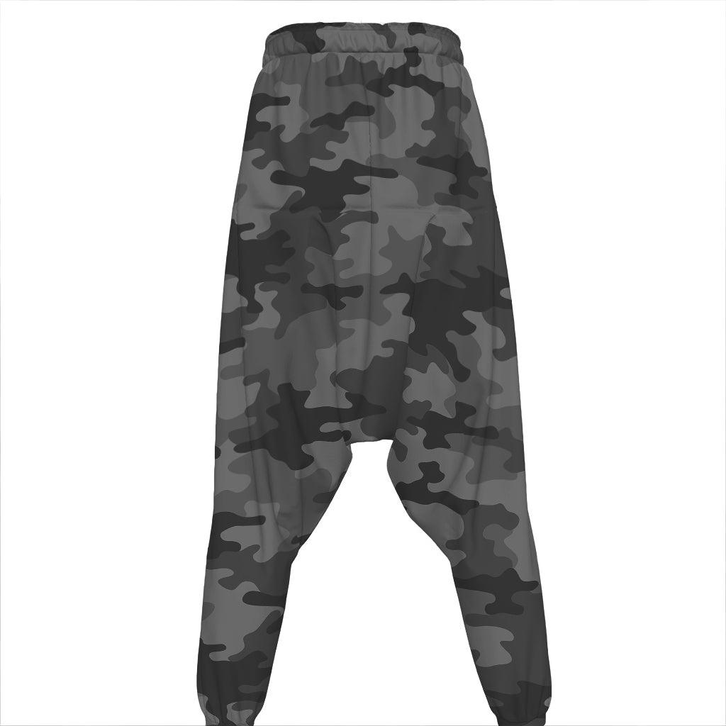 Black And Grey Camouflage Print Hammer Pants