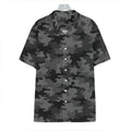 Black And Grey Camouflage Print Hawaiian Shirt