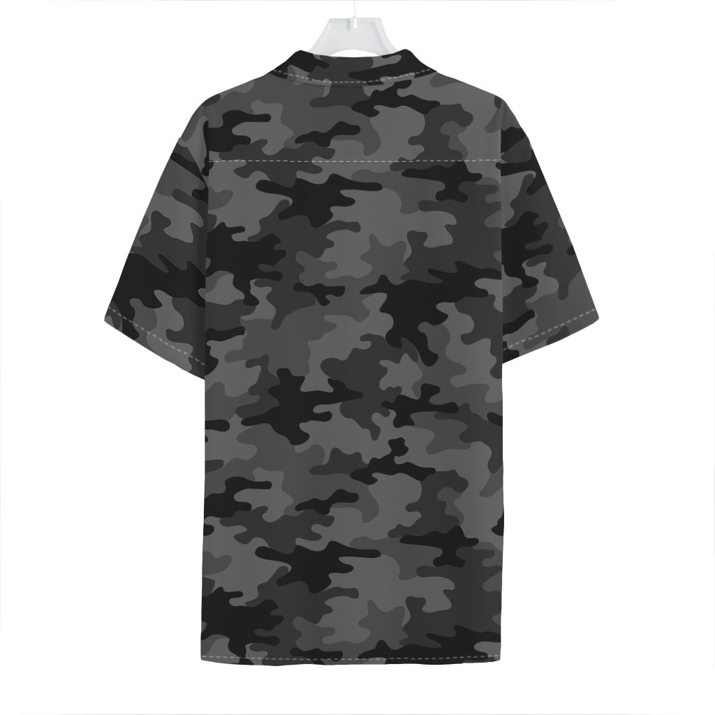Black And Grey Camouflage Print Hawaiian Shirt