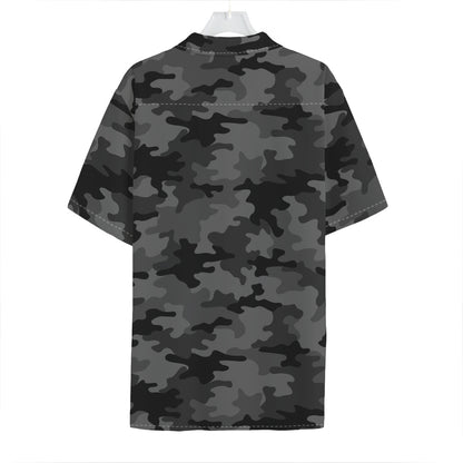 Black And Grey Camouflage Print Hawaiian Shirt