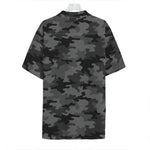 Black And Grey Camouflage Print Hawaiian Shirt