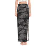 Black And Grey Camouflage Print High Slit Maxi Skirt
