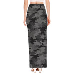 Black And Grey Camouflage Print High Slit Maxi Skirt